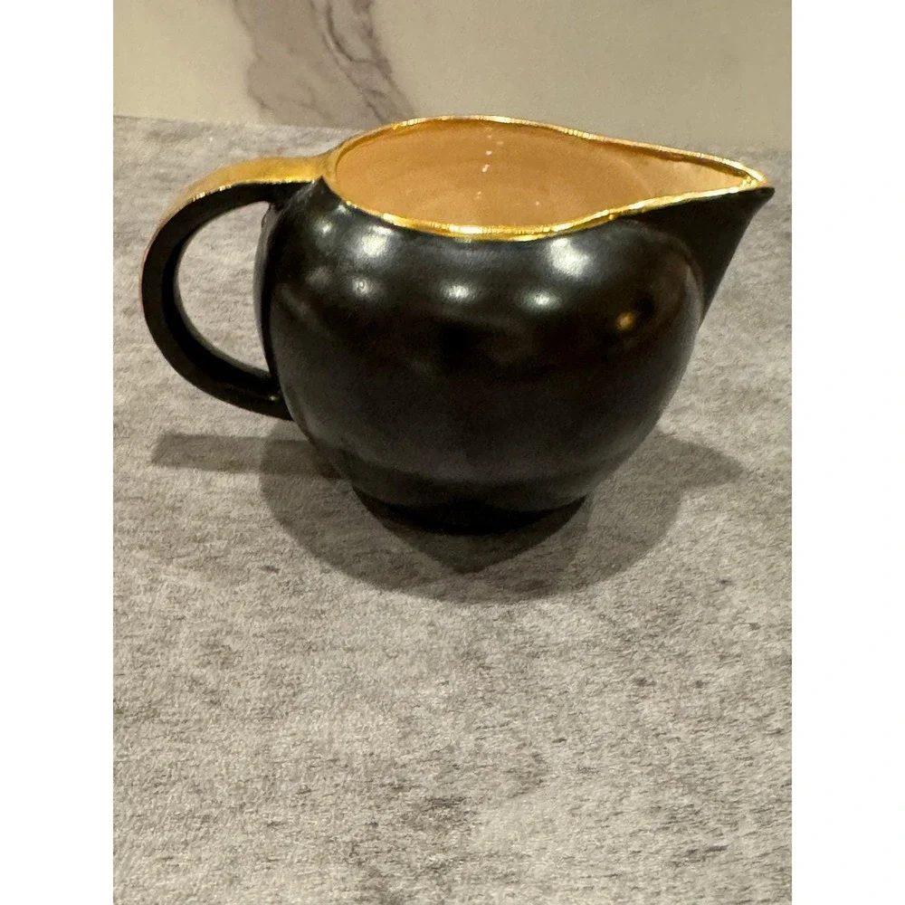 Vintage VILLEROY & BOCH Creamer Onyx Black Gold Trim Made in Luxembourg